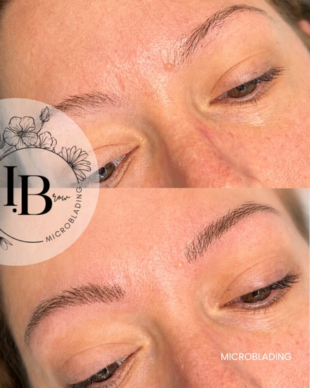 Avant / après microblading signature : ligne redéfinie et regard restructuré.